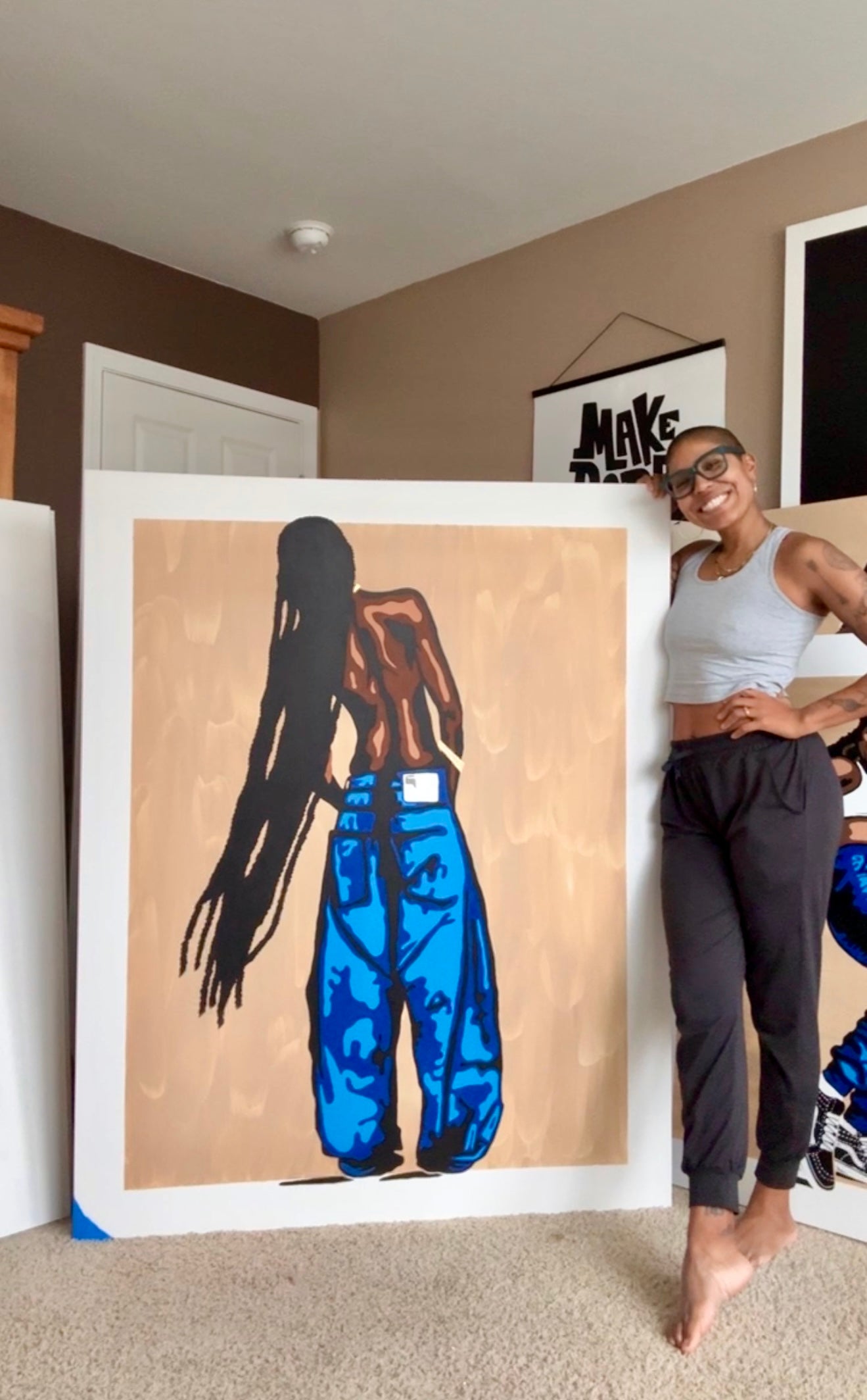 Braids + Baggy Jean Canvas - Momma Lips Draws