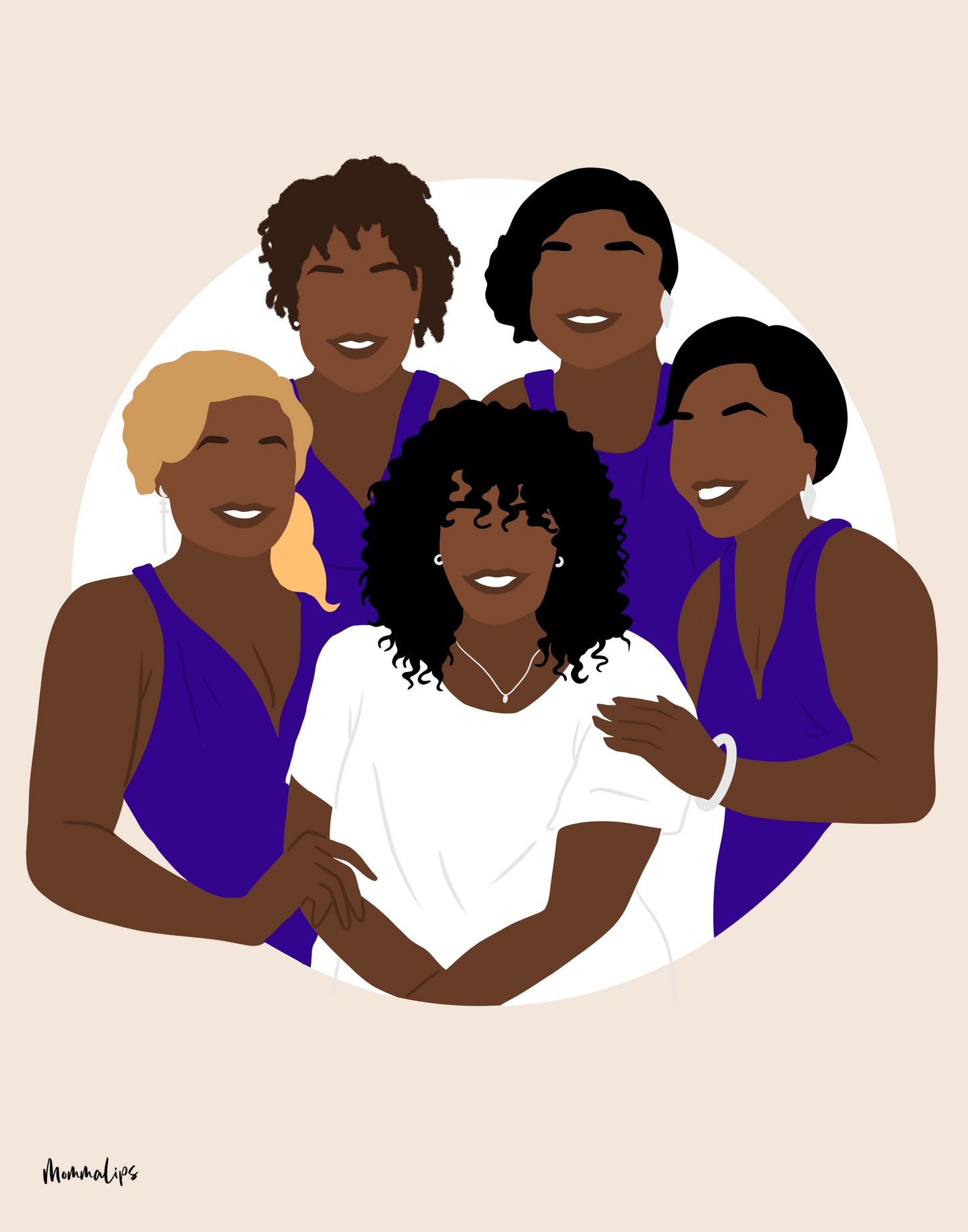 Memorial illustration of 5 women. Added center individual in white.