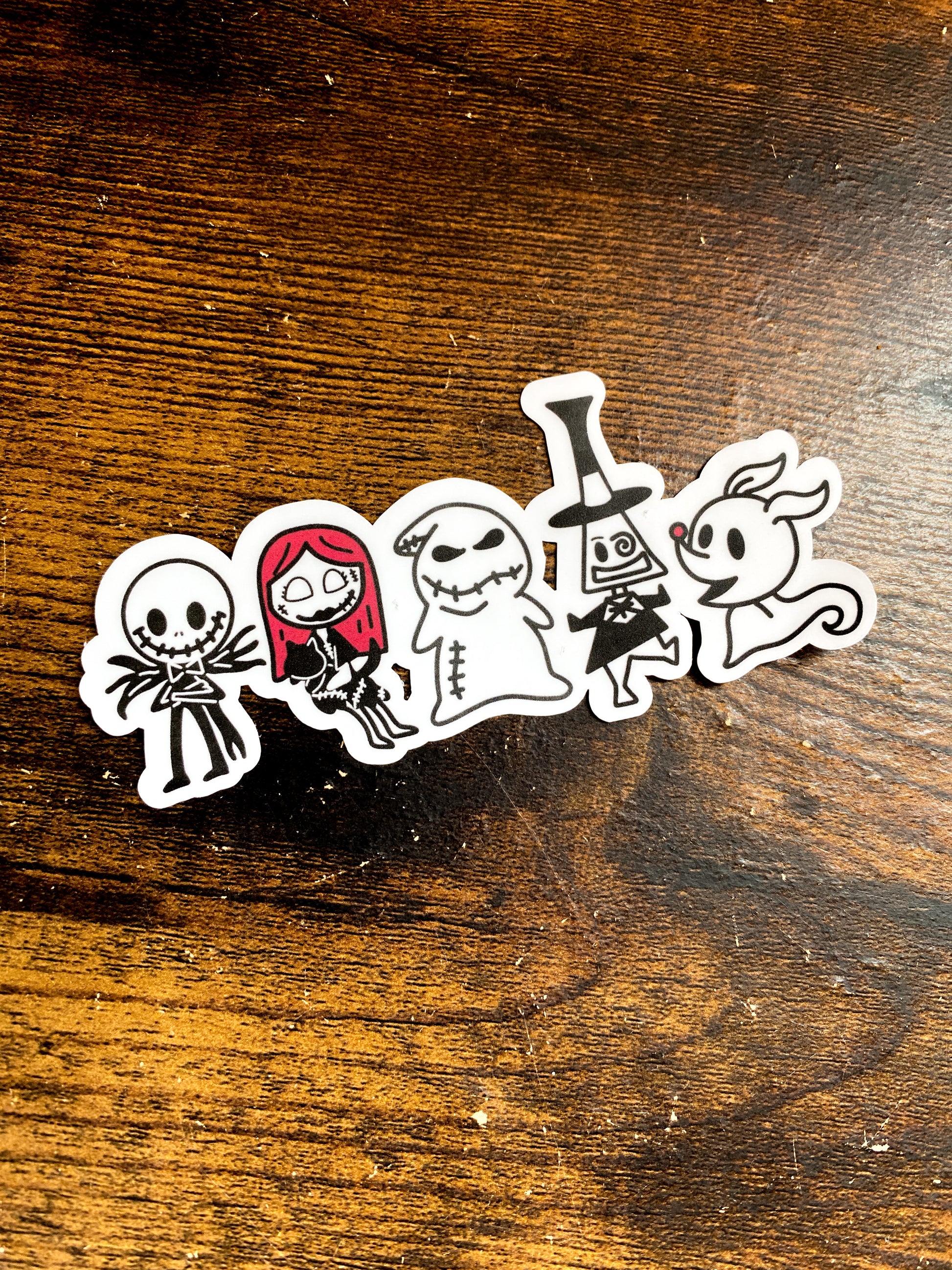 Single Nightmare Before Christmas Sticker. Black, white and red.