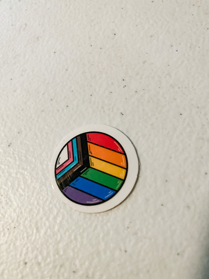 Single LGBT round sticker (progressive pride_