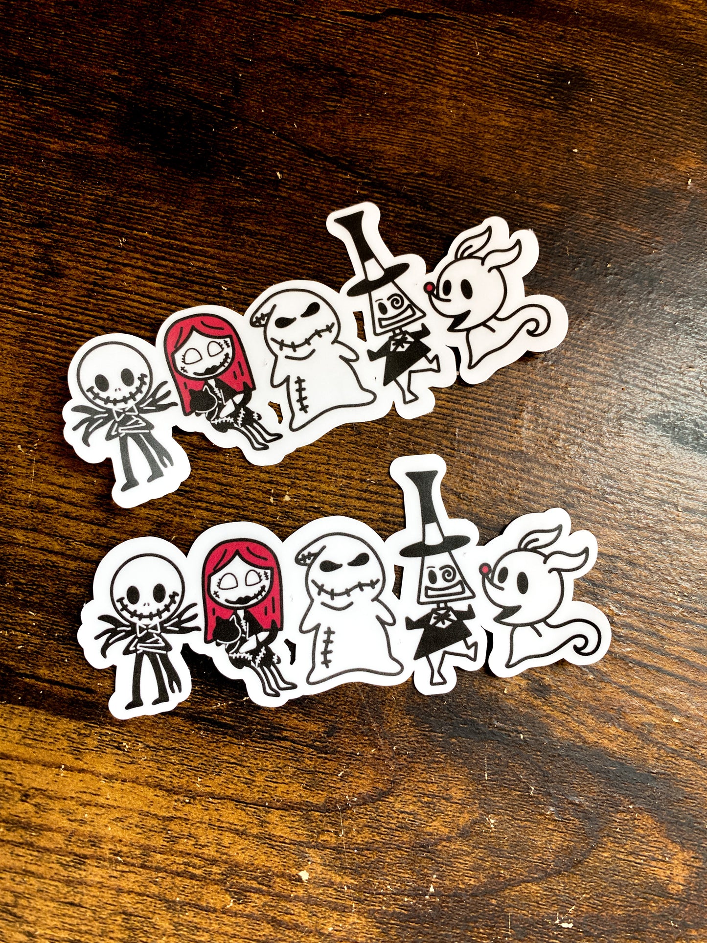2 Nightmare Before Christmas Stickers. Black, white and red.